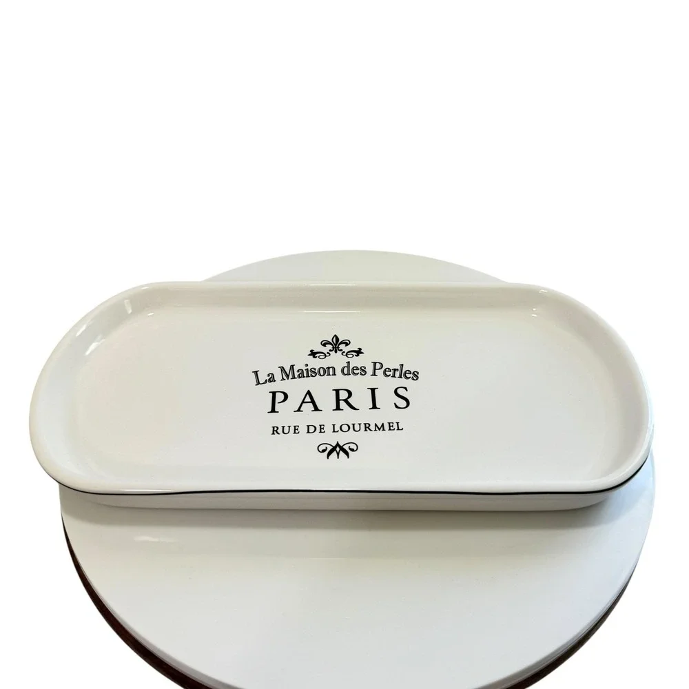 La Maison des Perles Paris Ceramic Vanity Tray Oval White Porcelain Trinket Dish